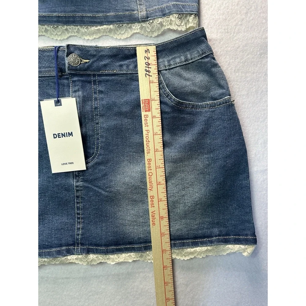 Love Tree Denim Skirt and Strapless with Lace Top Set Women's Size Large NWT - Picture 3 of 10